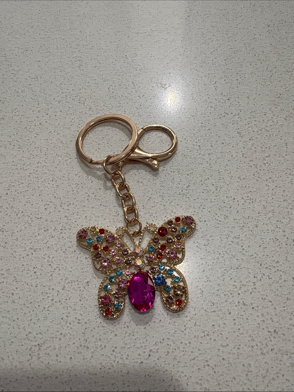 Gold Butterfly Keychain with Pink Gem - Women's Accessories